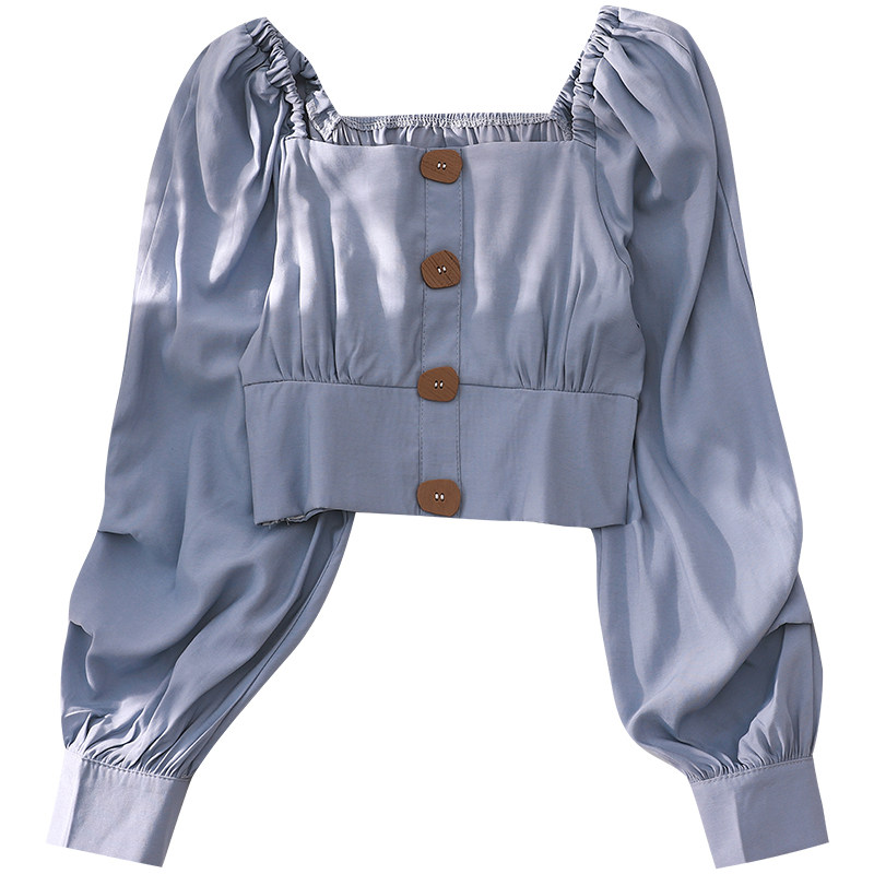 法式方领雪纺女2020初秋新款衬衫 花胡猫衬衫