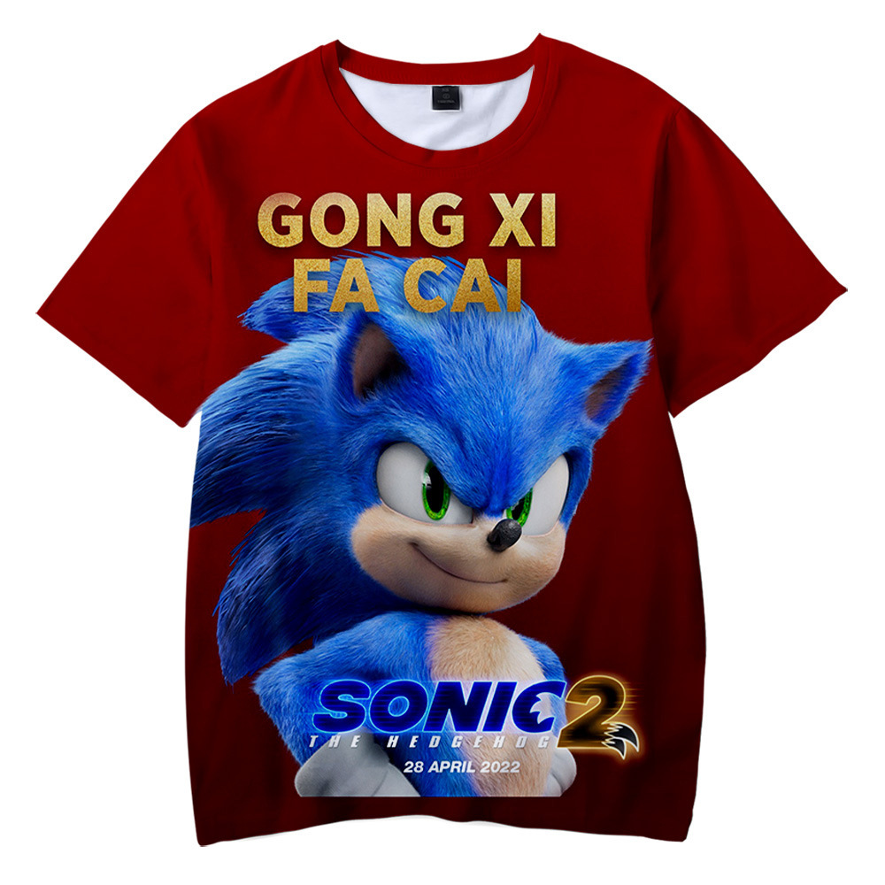 刺猬索尼克衣服儿童t恤短袖童装超音鼠SONIC2印花男孩学生速干ins-图1