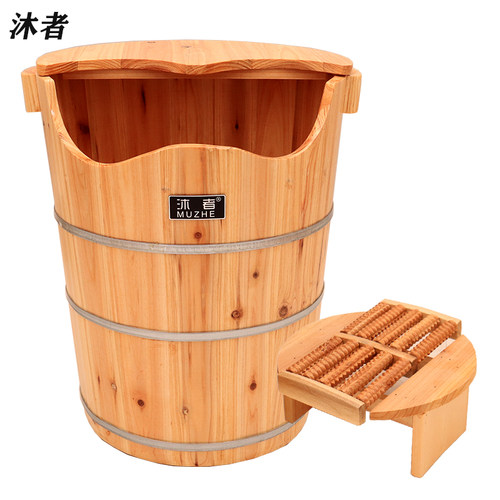 沐者泡脚木桶足浴木桶膝盖养生足浴店中药熏蒸成人泡脚45cm高带盖 - 图3