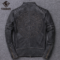Retro doing old head layer pure cow leather Leather Locomotive Leather Jacket Man sashimi Short-style leather clothes autumn and winter lap jacket