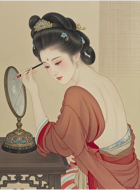 古代美女画眉图客厅卧室室内墙面装饰海报壁纸仕女图自粘贴新中式