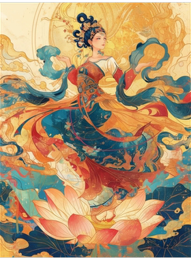 精美敦煌飞天贴纸玄关卧室书房墙上高级装饰自粘贴画防水