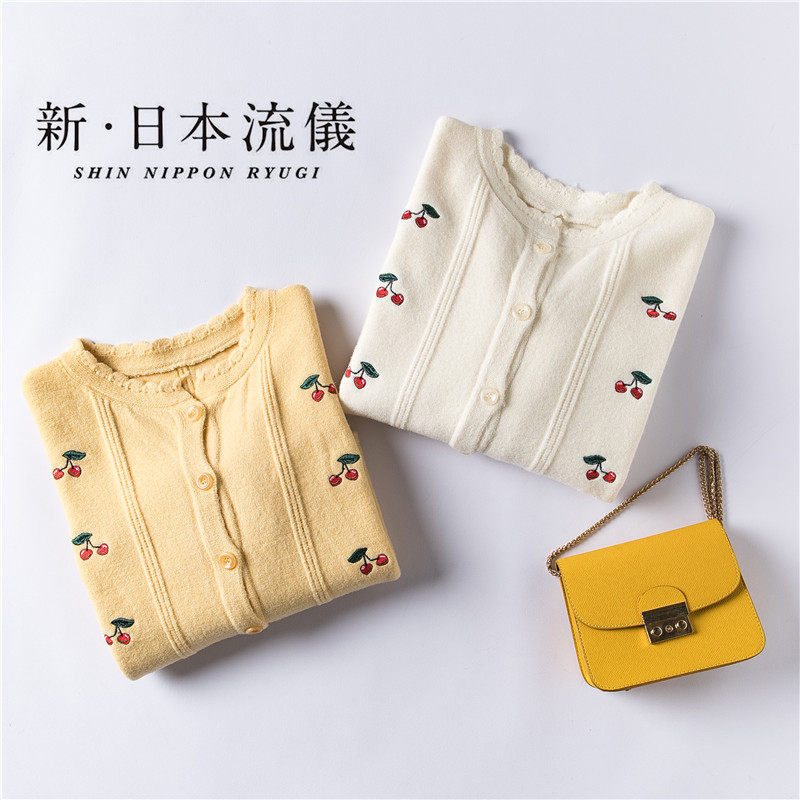 针织短款2020秋冬新款樱桃刺绣开衫 优之岚毛衣