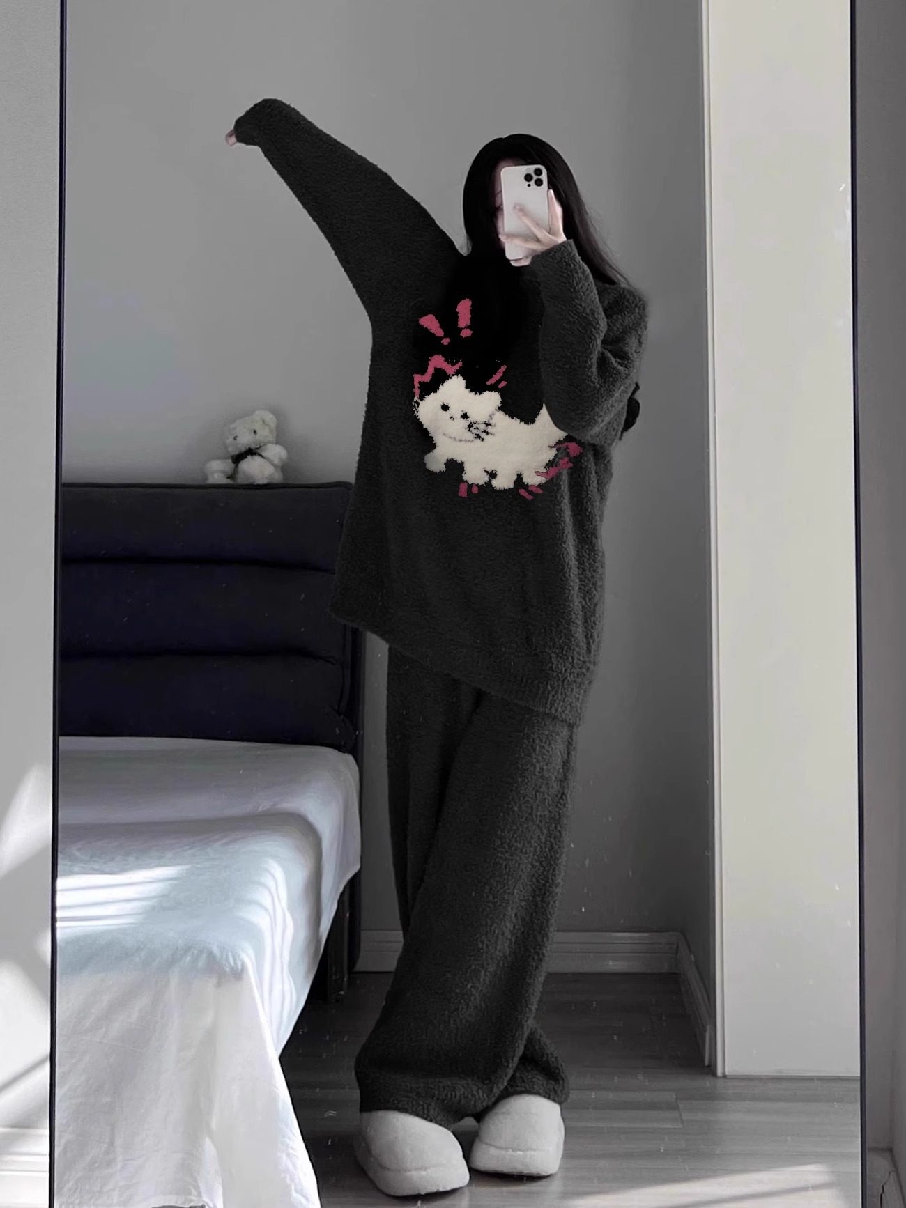 ins高级感半边绒睡衣女冬款卡通小猫加厚珊瑚绒家居服套装可外穿,淘宝优惠券,粉丝福利购,淘宝优惠卷