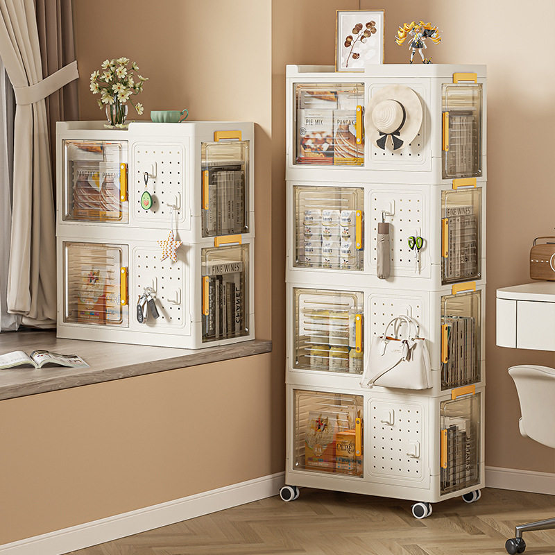 Trolley multi-layer student storage rack bathroom storage box book storage box hole plate pulley storage storage