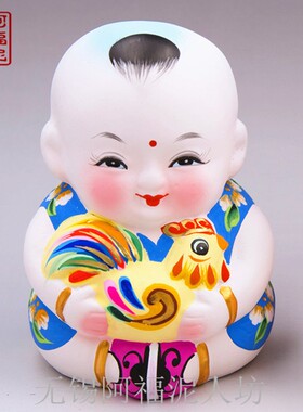 无锡惠山泥人精品抱鸡阿福娃民间手工艺制作大师作品无锡特色礼品