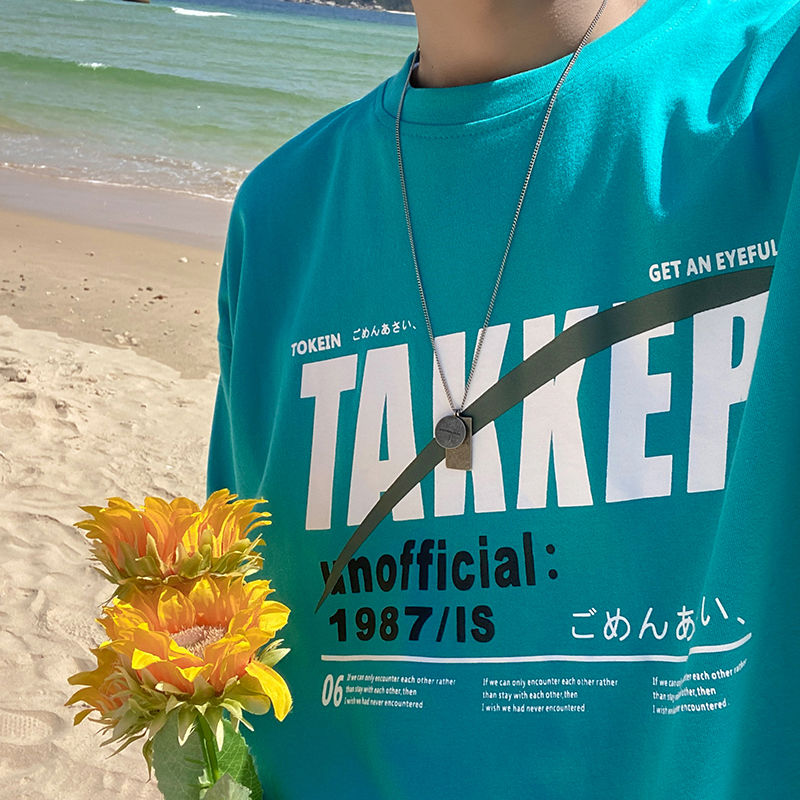 100%纯棉潮牌字母短袖t恤男夏季宽松潮流百搭ins休闲半袖体恤上衣