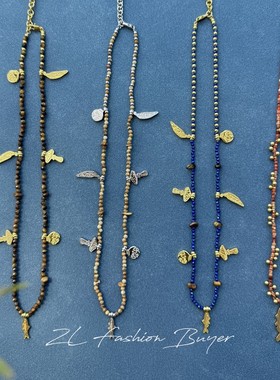 现货DACCORD奇趣雨林串珠青金石虎眼石图画石小鱼项链 陈数同款