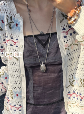 现货26SS新款DACCORD棱纹哑光银色立体香水壶水晶长款项链叠戴