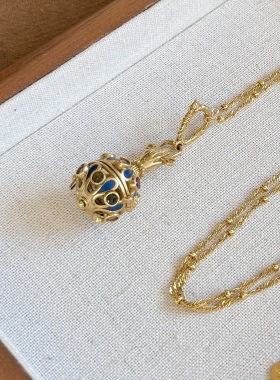 现货LA2L法国珐琅彩色碧玺宝盒长款毛衣链项链纯手工雕刻POUR TOI