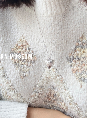 现货Modern Museum多面切割立体心形吊坠长款毛衣叠戴项链高级