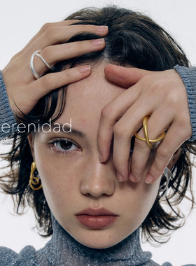 LaSerenidad线条交叉日月环戒指