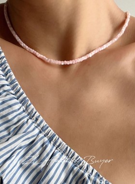 温莎白色粉色贝壳珠串锁骨项链