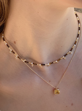 现货LHwindsor温莎虎眼石黄水晶串珠隔珠立体小花项链美拉德色系