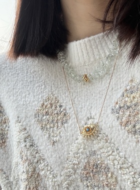 现货Modern Museum恶魔之眼绿松石镂空吊坠长款项链叠戴小众高级