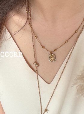 现货26PF新款DACCORD飞鸟雕刻金币串珠细链锆石镶嵌叠戴锁骨项链