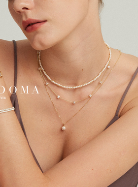 Fedoma托帕石镶嵌珍珠串珠项链