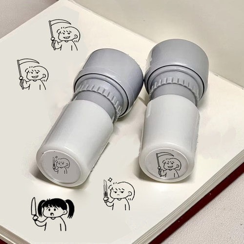 可爱女孩刀人光敏印章手账diy高颜值日本小人图章创意便携卡通ins风手账素材盖章DIY趣味印章定制表情包礼物 - 图0