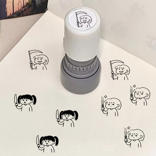 可爱女孩刀人光敏印章手账diy高颜值日本小人图章创意便携卡通ins风手账素材盖章DIY趣味印章定制表情包礼物 - 图1