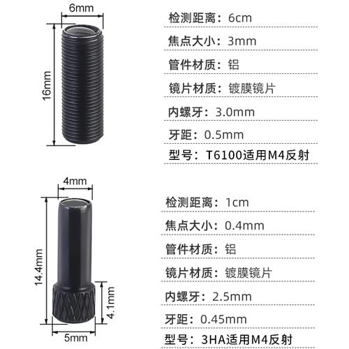 M3 M4 M6平行出光透镜光纤线配聚焦镜小光点光纤传感器放大器探头-图1