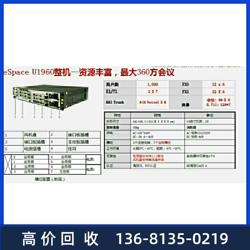 高价回收华为eSpace U1960整机—业务单板MTU媒体资源卡； - 图0