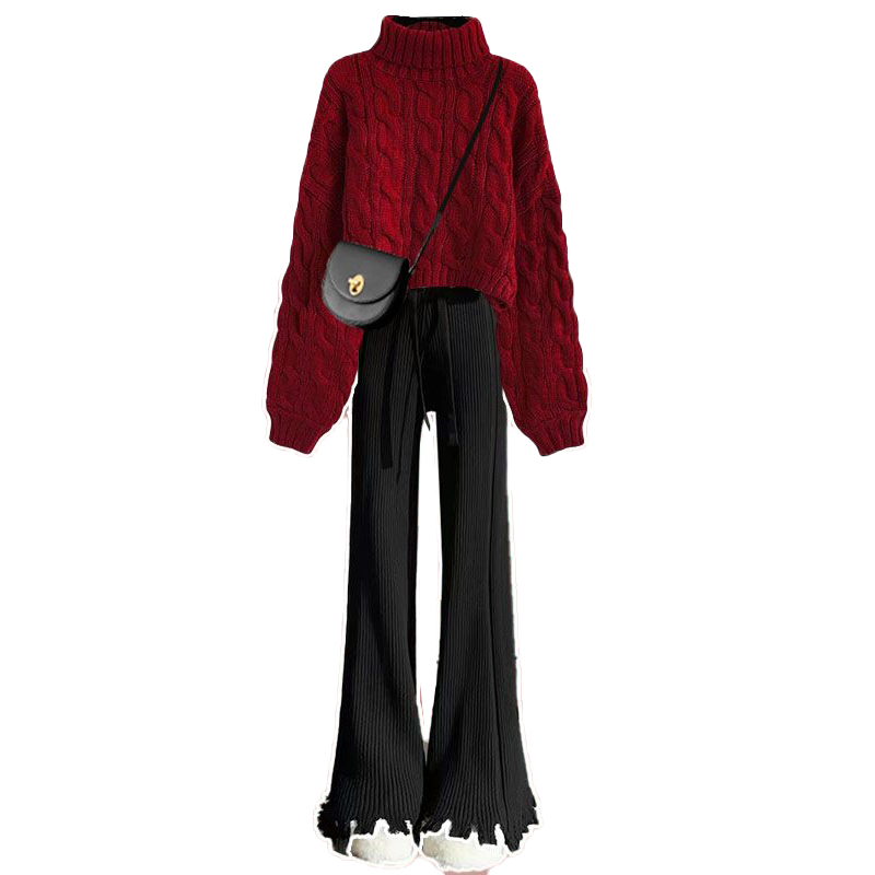小香风冬季过年红色职业套装女冬款茶系穿搭一整套冬装韩剧两件套