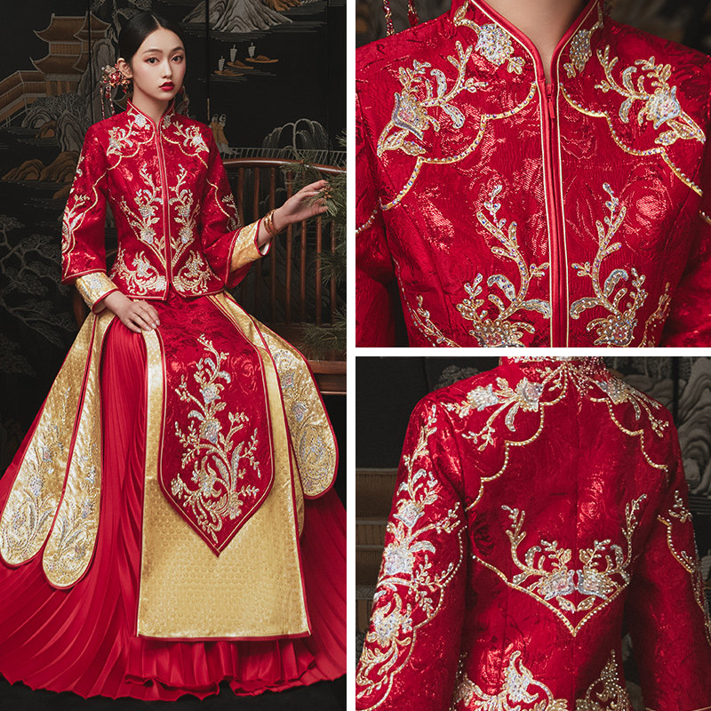 秀禾服2020新款新娘中式中国风婚纱 花作衣旗袍