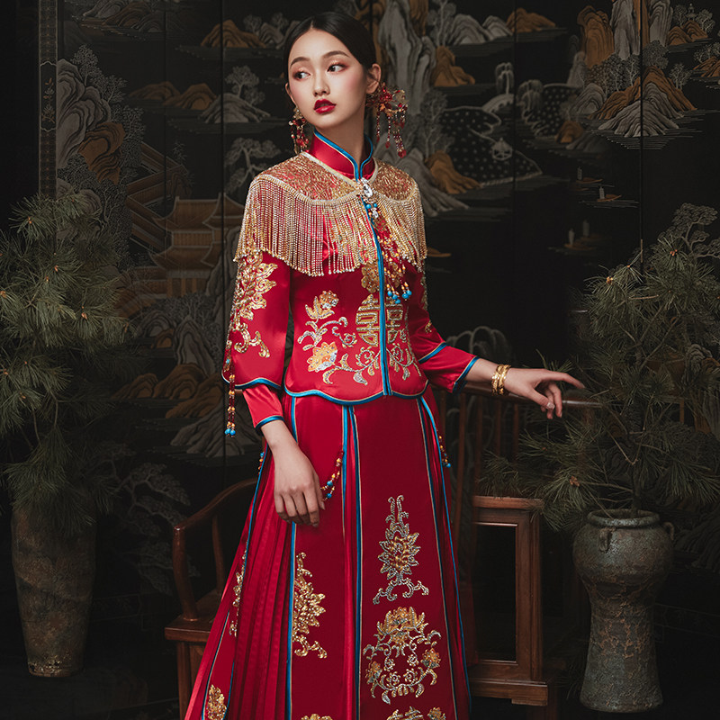 秀禾服2020新款结婚礼服中式婚纱 花作衣旗袍