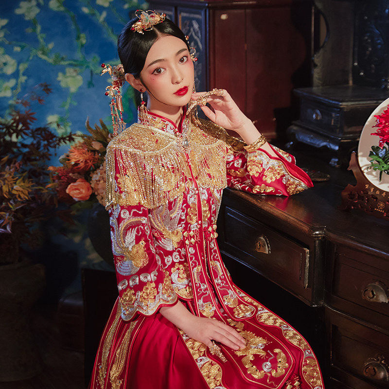 秀禾服2020新款龙凤褂新娘中式婚纱 花作衣旗袍