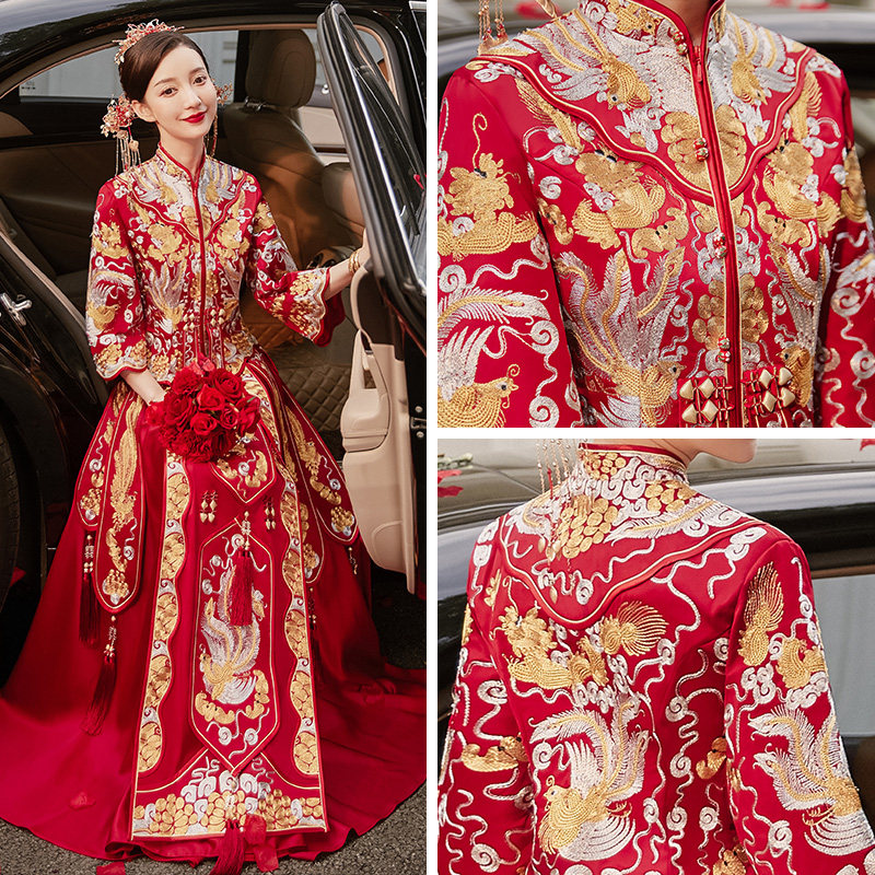 秀禾服2020新款结婚礼服秋季秀婚纱 花作衣旗袍