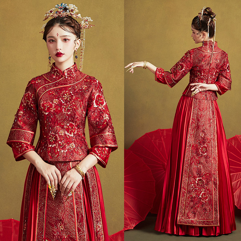 秀禾服新娘2020新款龙凤褂中式婚纱 花作衣旗袍