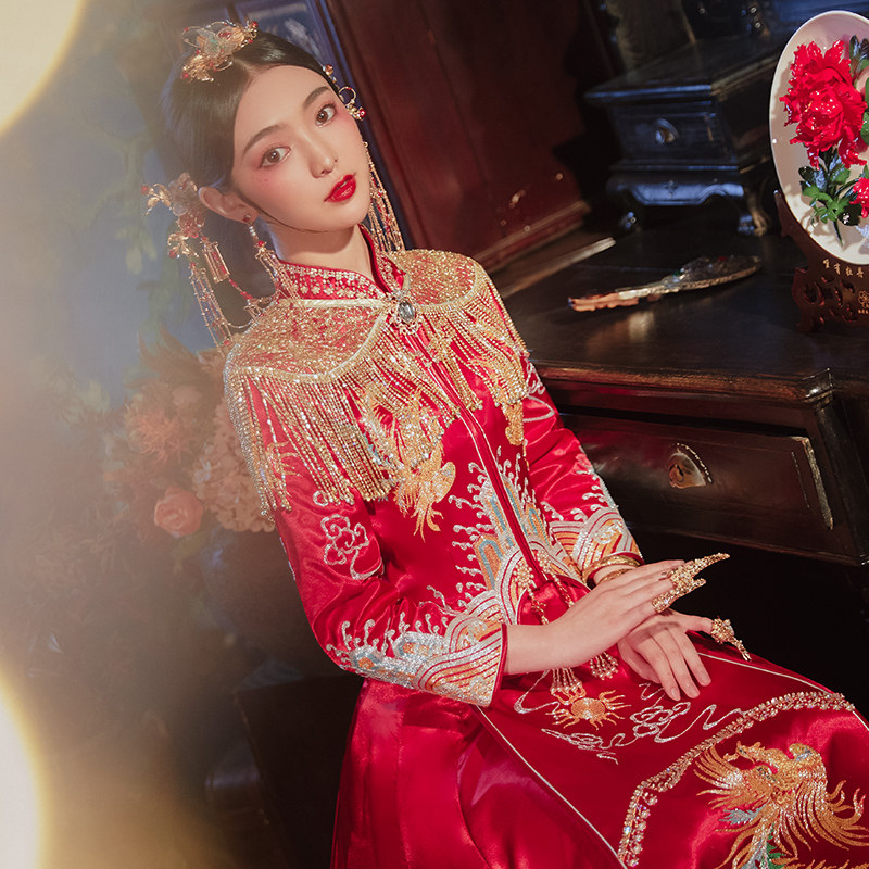 秀禾服2020新款结婚礼服女中式婚纱 花作衣旗袍