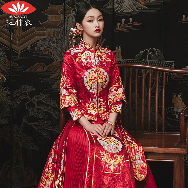 秀禾服2022新款结婚礼服新娘秀婚纱 花作衣旗袍