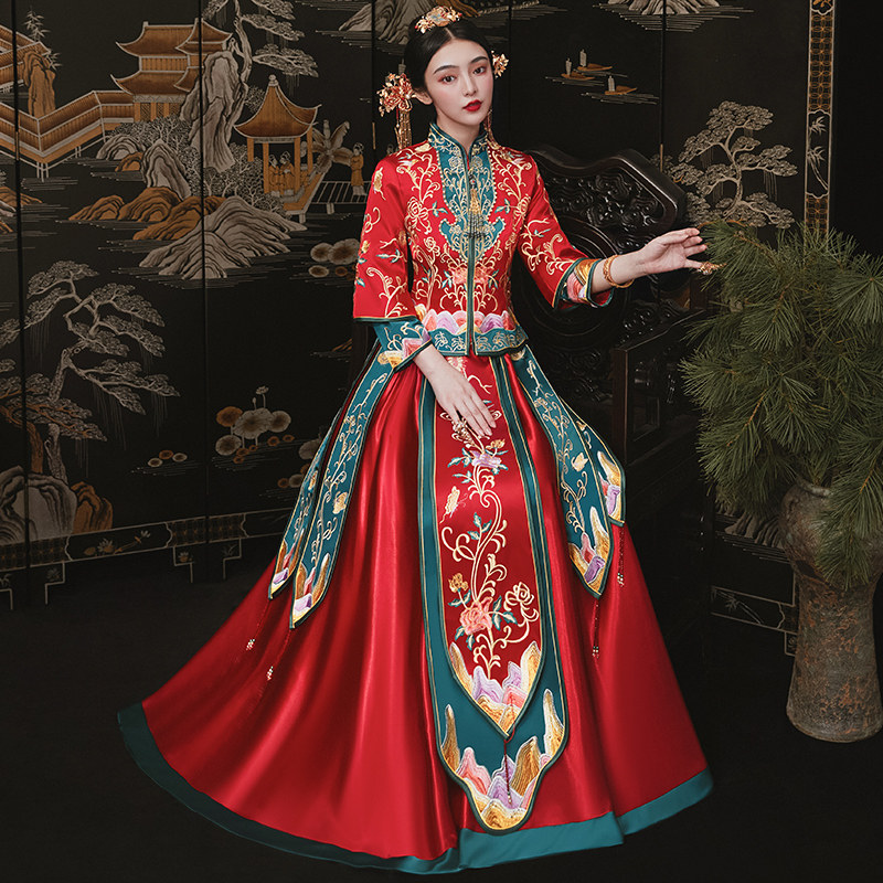 秀禾服2020新款结婚礼服女新娘婚纱 花作衣旗袍