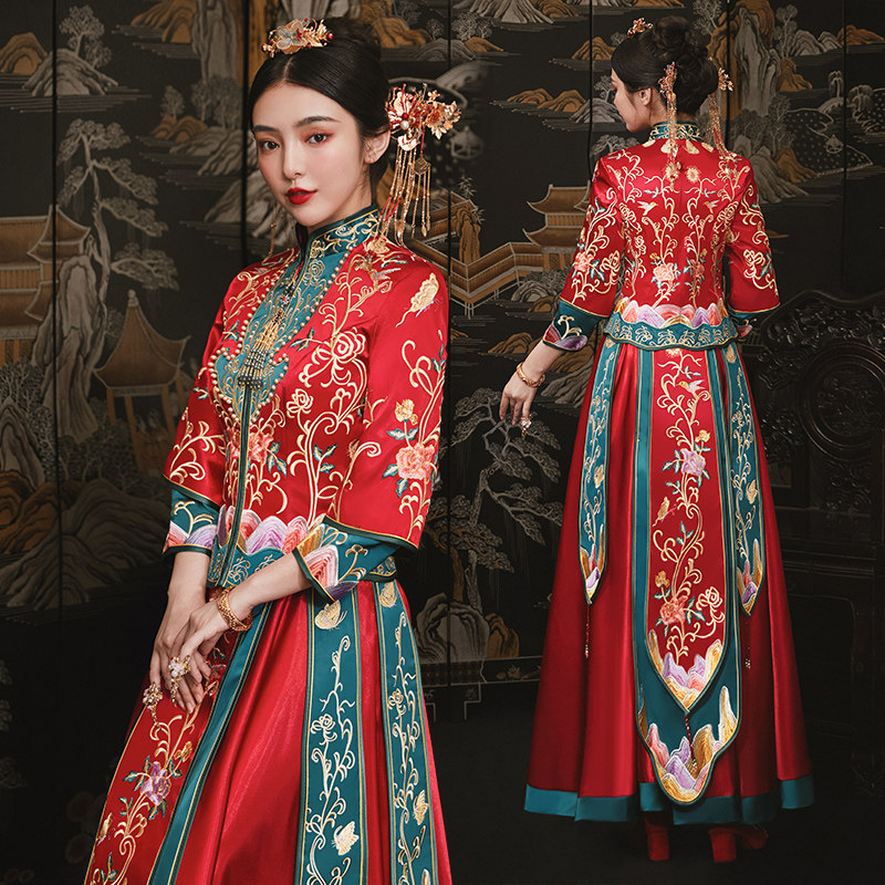 秀禾服2020新款结婚礼服女新娘婚纱 花作衣旗袍