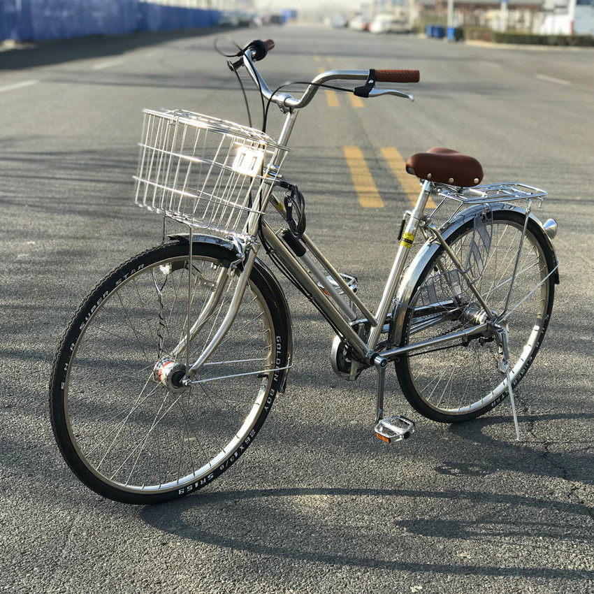 26寸出口日本自行车不锈钢内三速学生车大人老式内变速复古通勤车
