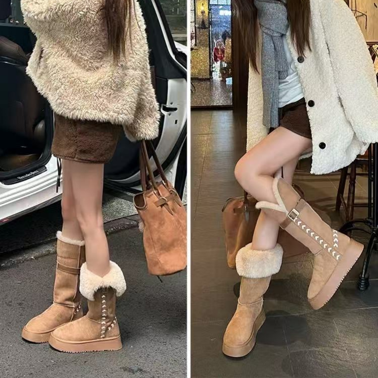 自留定制刺绣雪地靴女2025新款冬季两穿厚底不过膝长筒靴加绒棉靴 - 图3