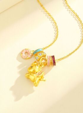 s925纯银萌趣唐马甜甜圈项链女甜美高级感轻奢仿金首饰小众锁骨链