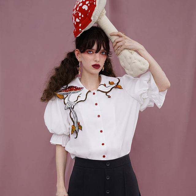 Coffee loose original retro buttoned short sleeves