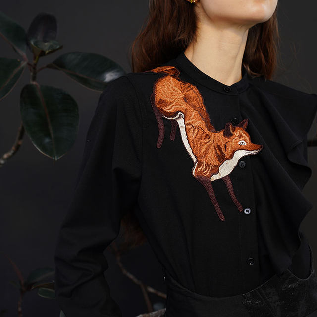 Kamo Original Zihu Story Heavy Industry Embroidered Stand Collar Cotton