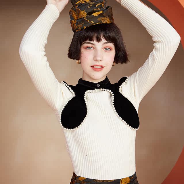 Kamo original design beaded pearl fake collar