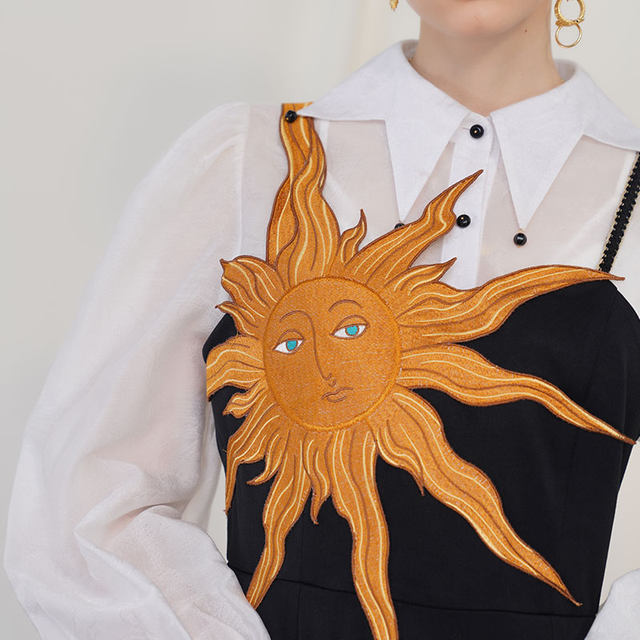 Kamo original retro dress heavy industry embroidered strap