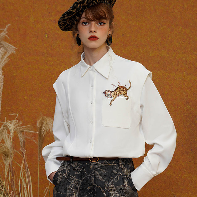 Kamo original leopard pocket embroidered shirt