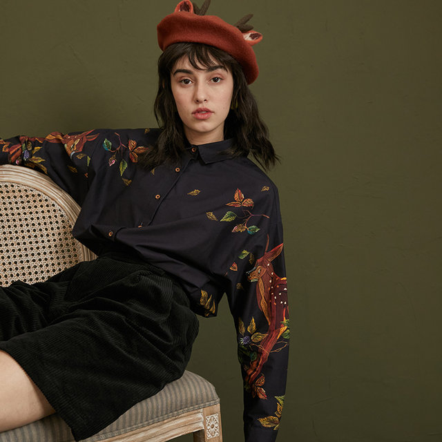 Kamo original design art long sleeve silhouette cotton shirt