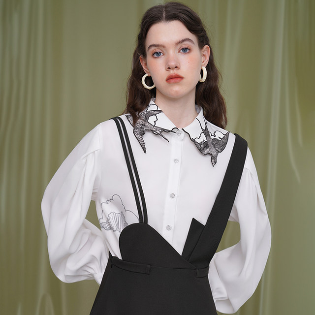 Kamo original swallow embroidered collar shirt