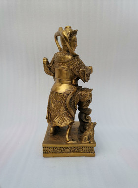 飞龙纯铜二郎神神像二郎真君杨戬啸天犬佛像铜像家居工艺品摆件