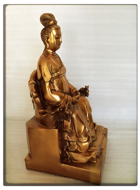 飞龙纯铜10寸金花圣母金花娘娘金花夫人送子娘娘铜像家居摆件