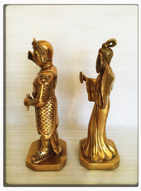 飞龙纯铜10寸雷公电母雷师雷神闪电神金光圣母闪电娘娘铜像摆件