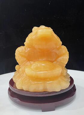 天然米黄玉金蟾摆件家居电视柜酒柜玄关办公室工艺品装饰礼品摆设