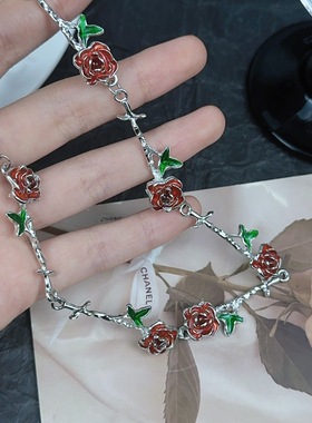 Coreland红色蔷薇项链甜酷辣妹风